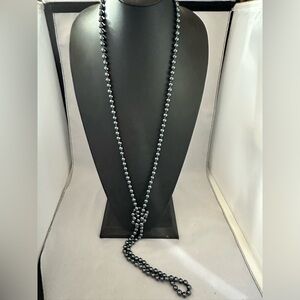 Long faux black Pearl continuous strand necklace